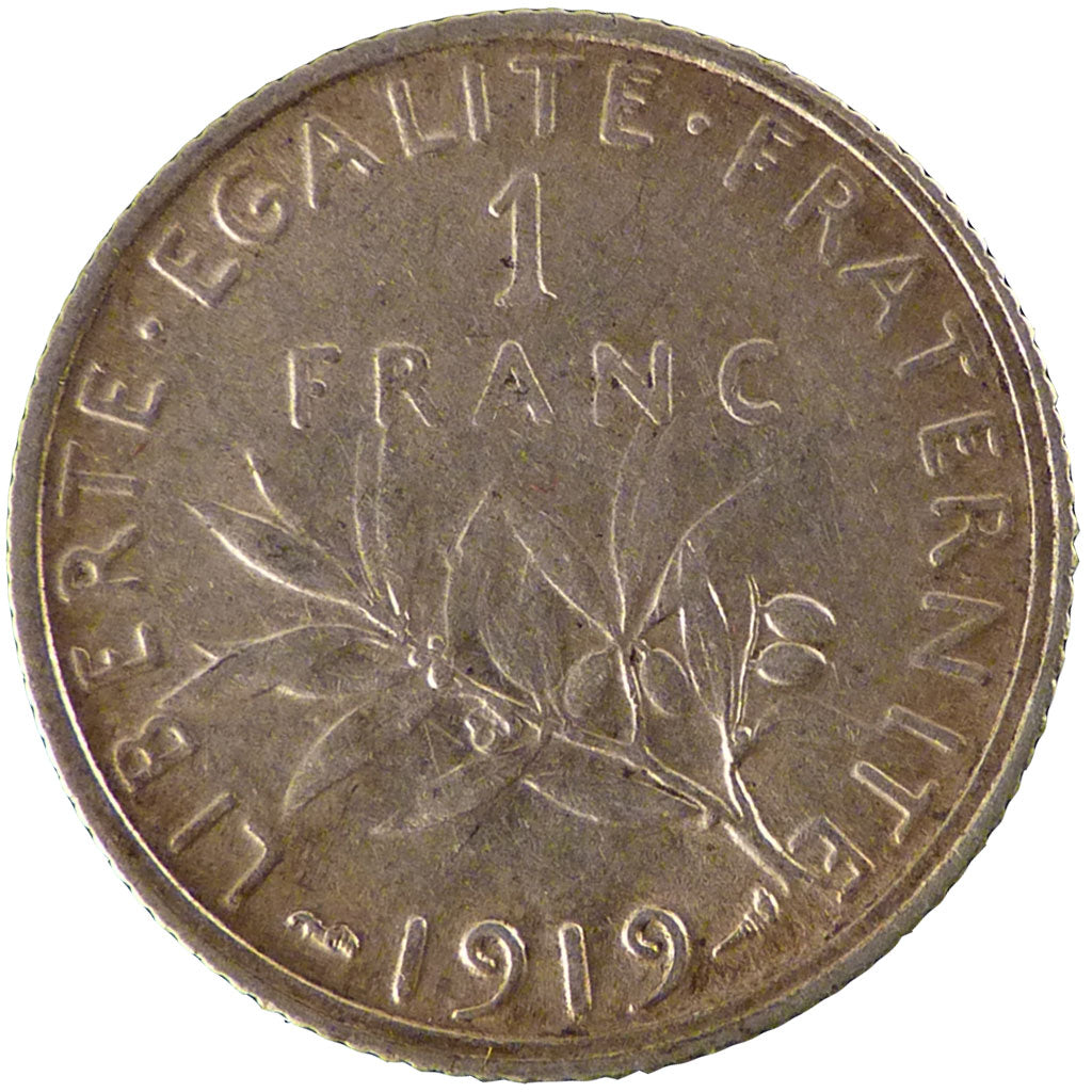 FRANCE, Semeuse, Franc, 1919, Paris, KM #844.1, MS(60-62), Silver, 23, Gadoury..