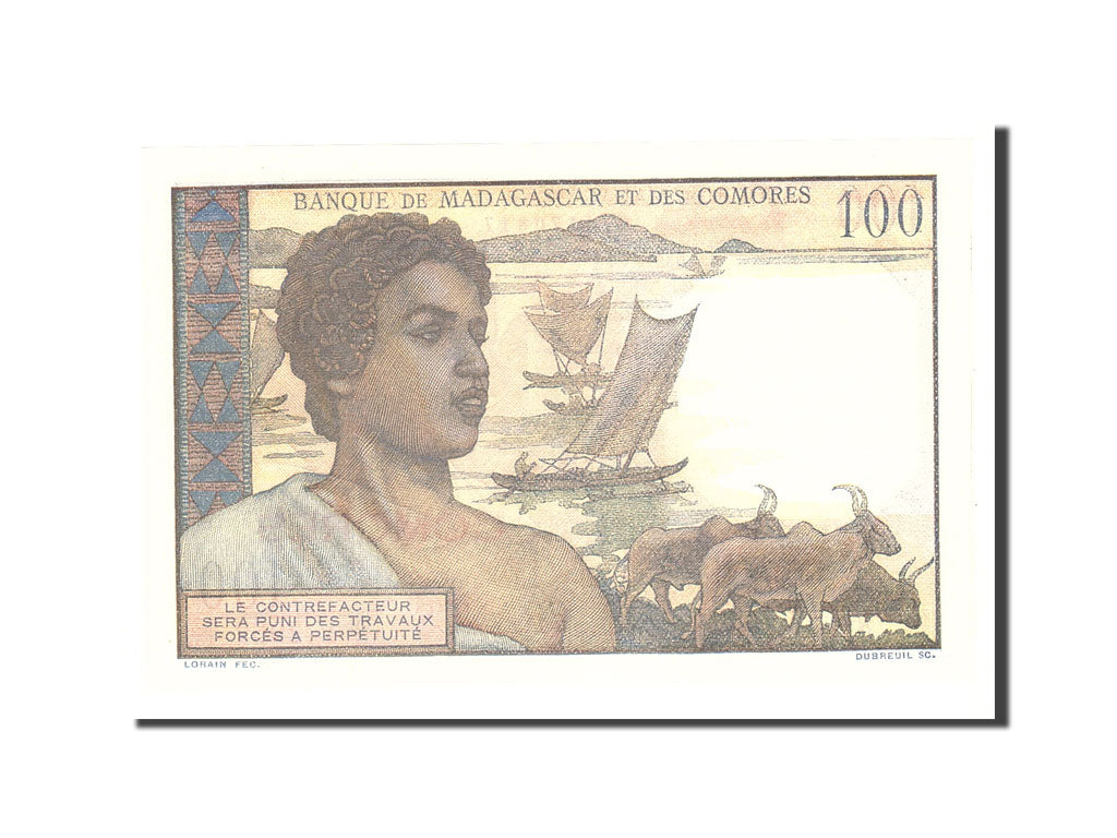 Banknote, Comoros, 100 Francs, 1960, Undated, KM:3a, UNC(65-70)