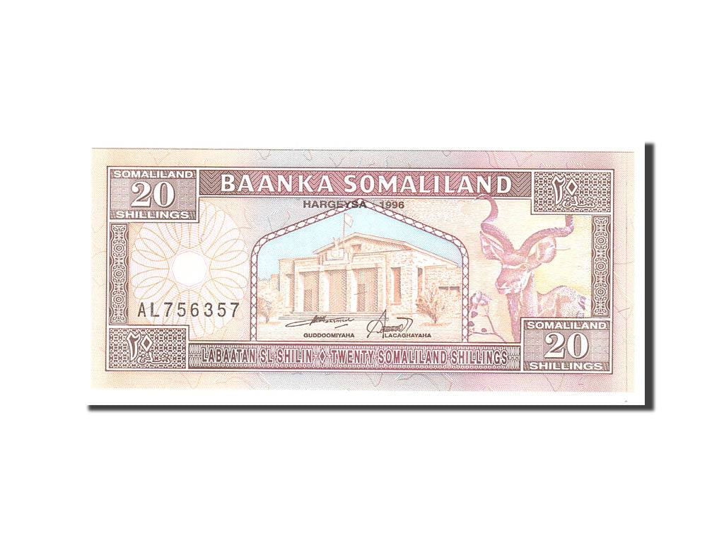 Banknote, Somaliland, 20 Shillings = 20 Shilin, 1996, Undated, KM:16, UNC(65-70)