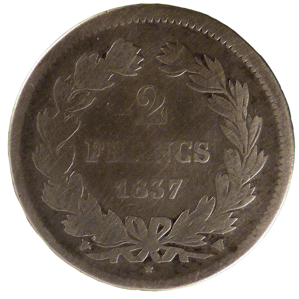 FRANCE, Louis-Philippe, 2 Francs, 1837, Lille, KM #743.13, F(12-15), Silver,...