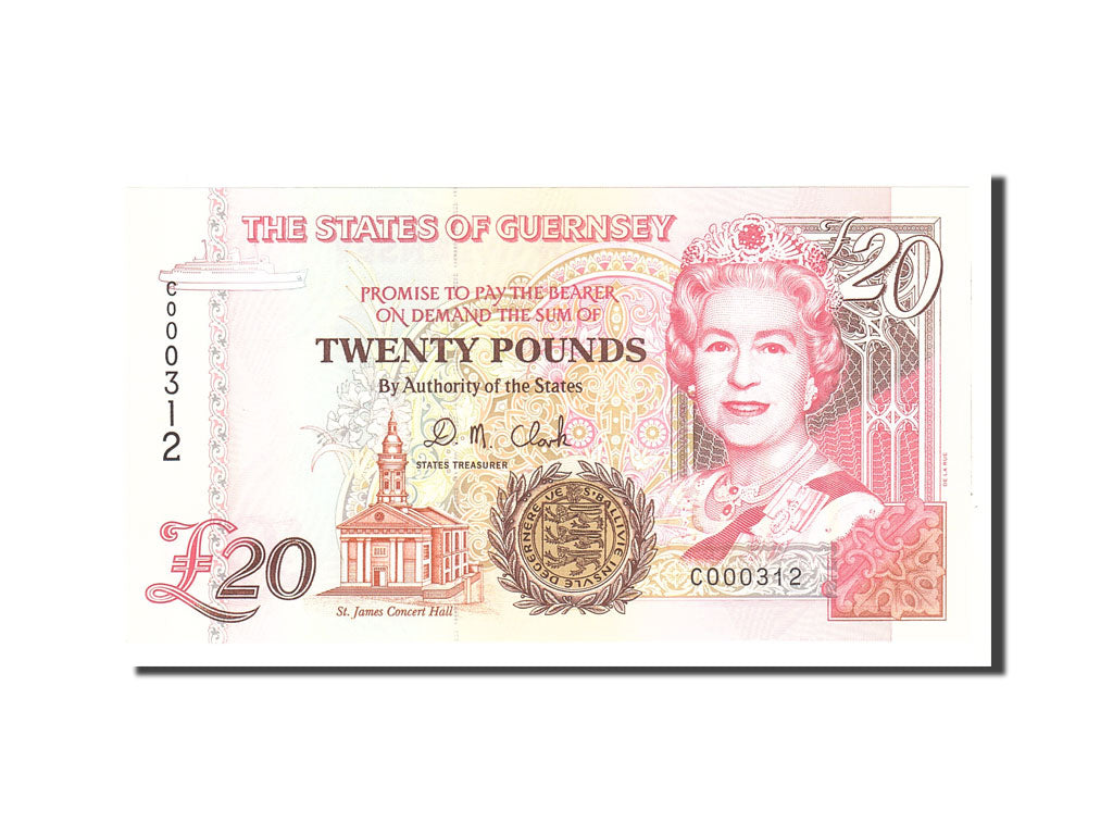 Guernsey, 20 Pounds, 1996, KM:58b, Undated, UNC(65-70)