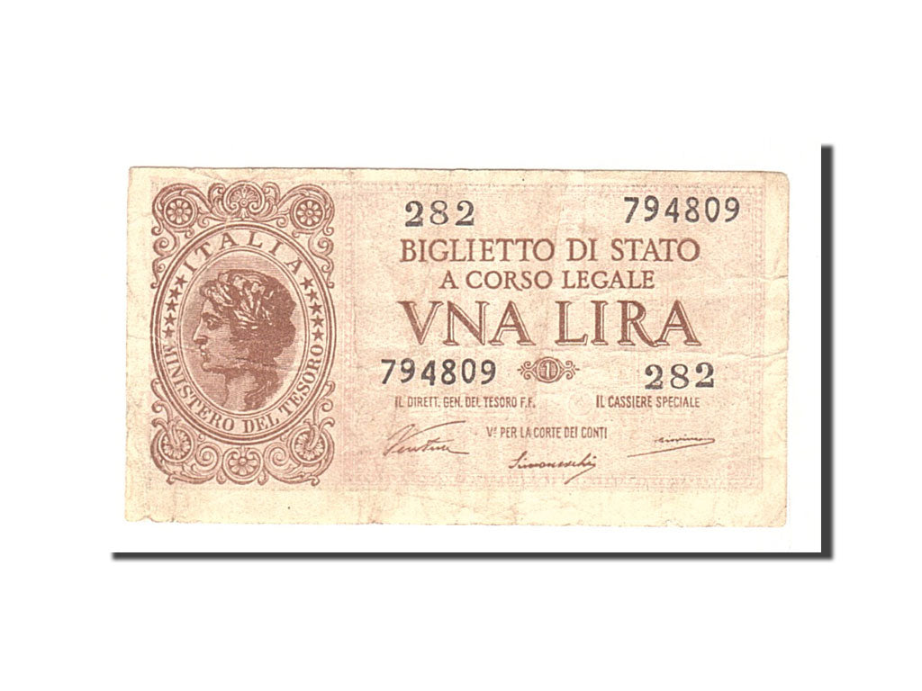 Banknote, Italy, 1 Lira, 1944, 1944-11-23, KM:29a, EF(40-45)