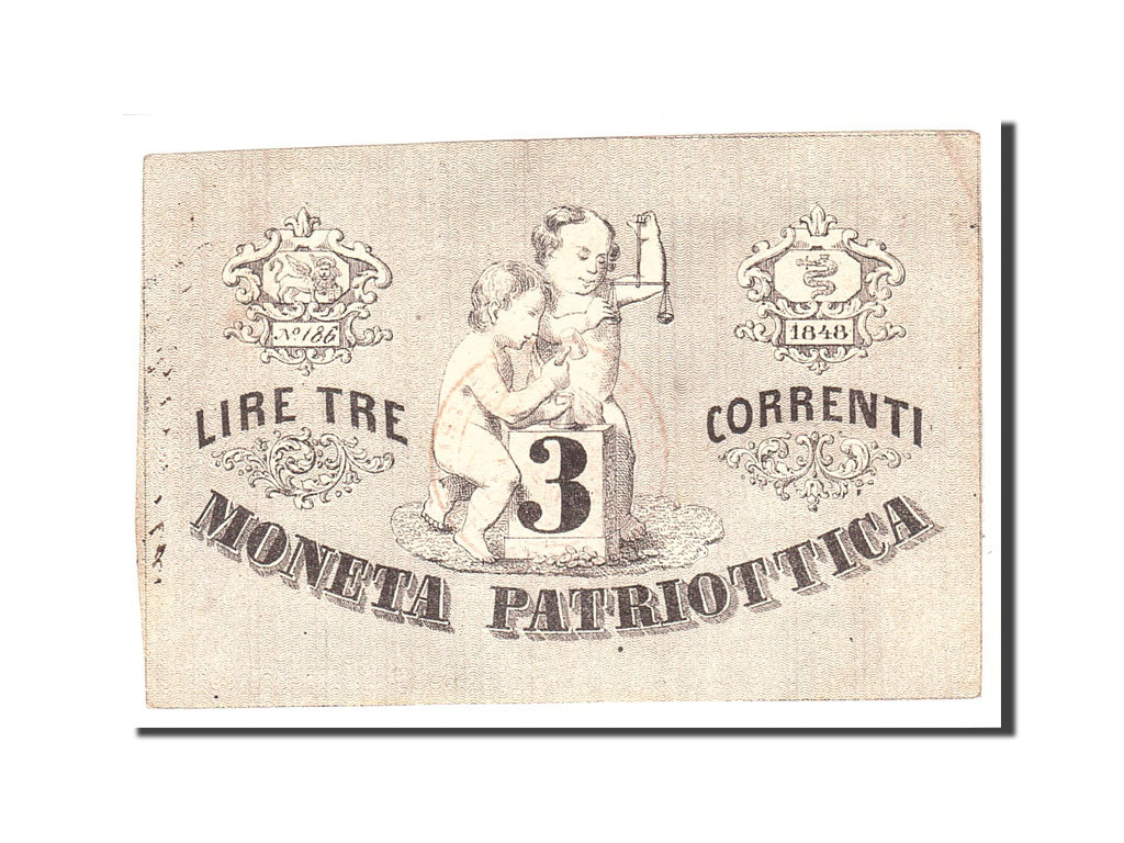 Banknote, ITALIAN STATES, 3 Lire, 1848, Undated, KM:S187, EF(40-45)