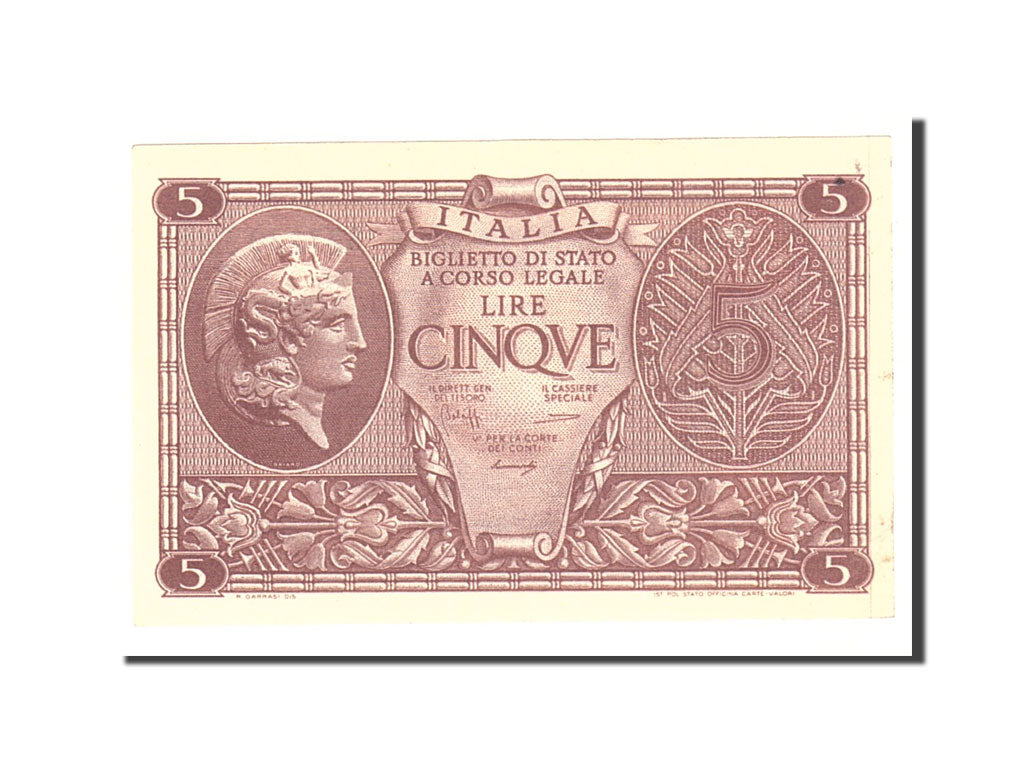 Italy, 5 Lire, 1944, KM:31b, 1944-11-23, UNC(63)