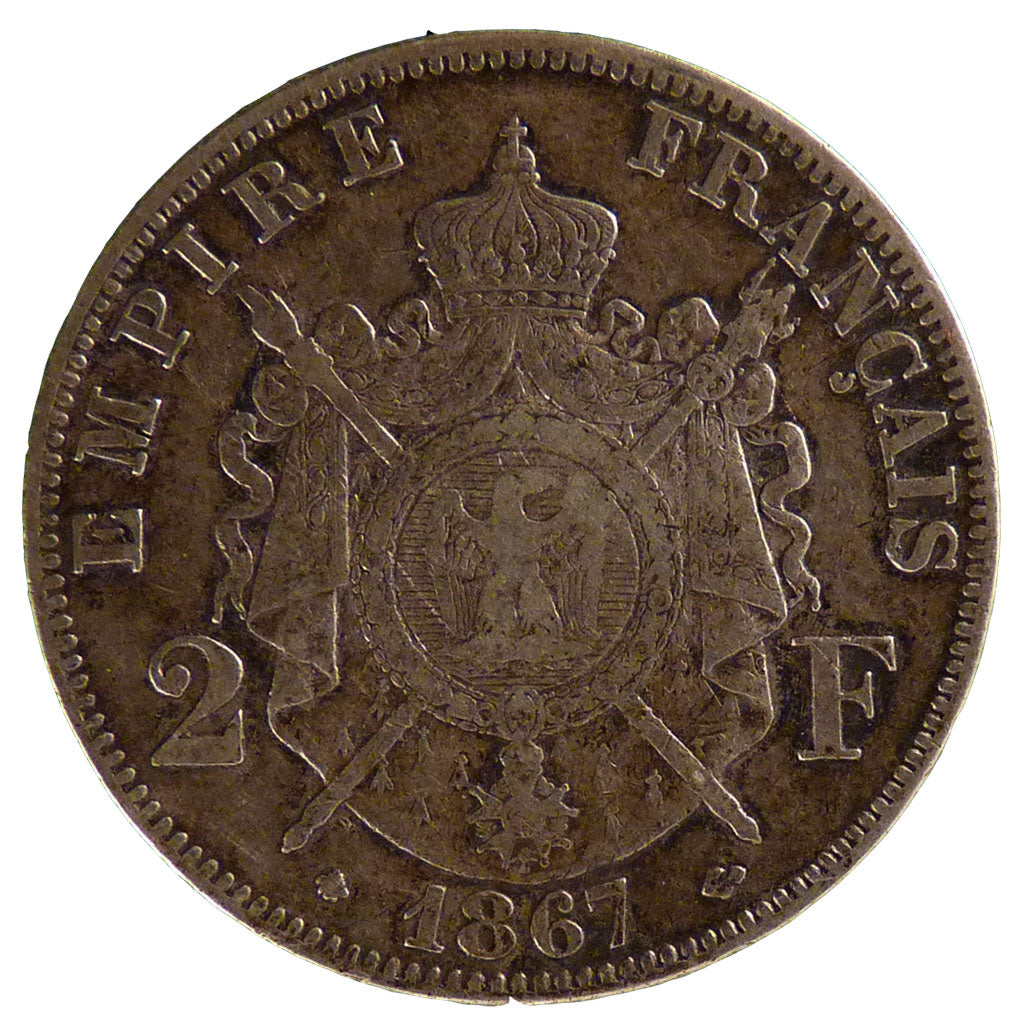 FRANCE, Napoléon III, 2 Francs, 1867, Paris, EF(40-45), Silver, Gadoury #527, 1.