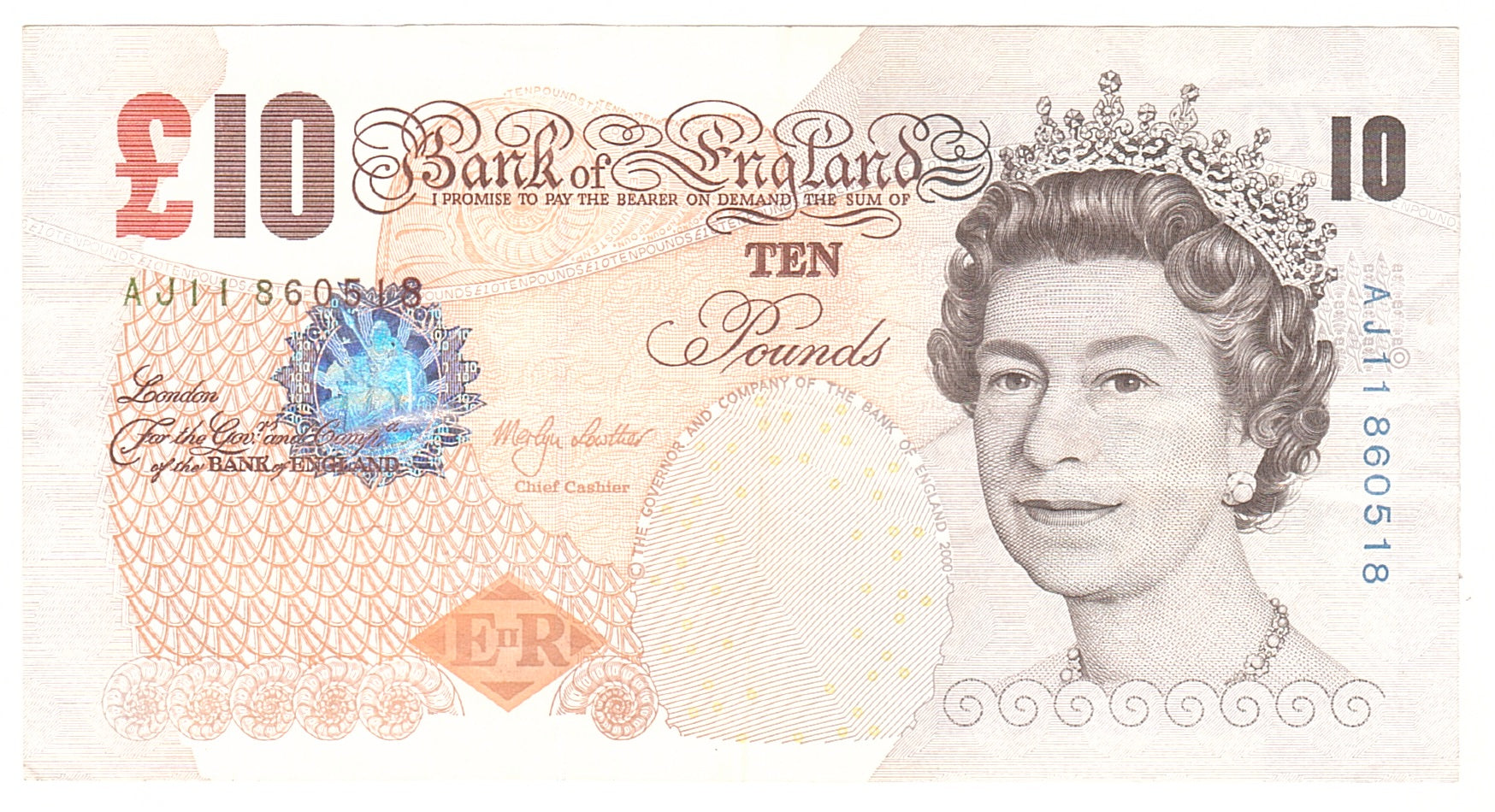 Banknote, Great Britain, 10 Pounds, 2000, Undated, KM:389a, EF(40-45)