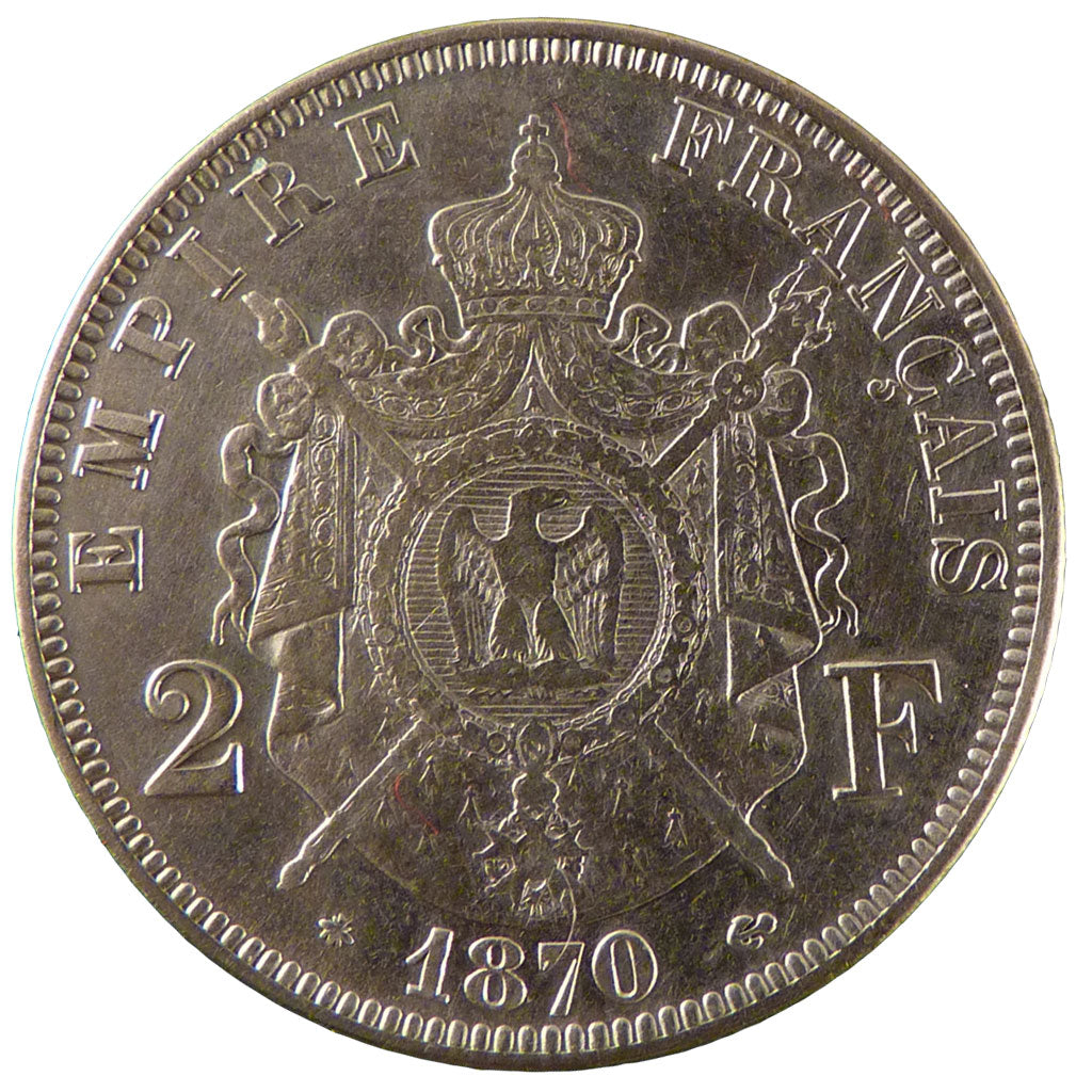 FRANCE, Napoléon III, 2 Francs, 1870, Paris, EF(40-45), Silver, Gadoury #527, 9.