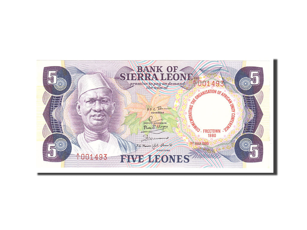 Sierra Leone, 5 Leones, 1980, 1980-07-01, KM:12, UNC(65-70)