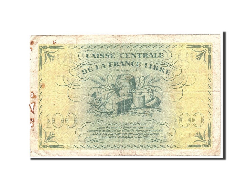 Banknote, French Equatorial Africa, 100 Francs, 1941, Undated, KM:13a, VG(8-10)