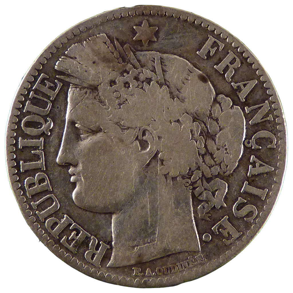 FRANCE, Cérès, 2 Francs, 1870, Paris, KM #816.1, VF(20-25), Silver, Gadoury #530