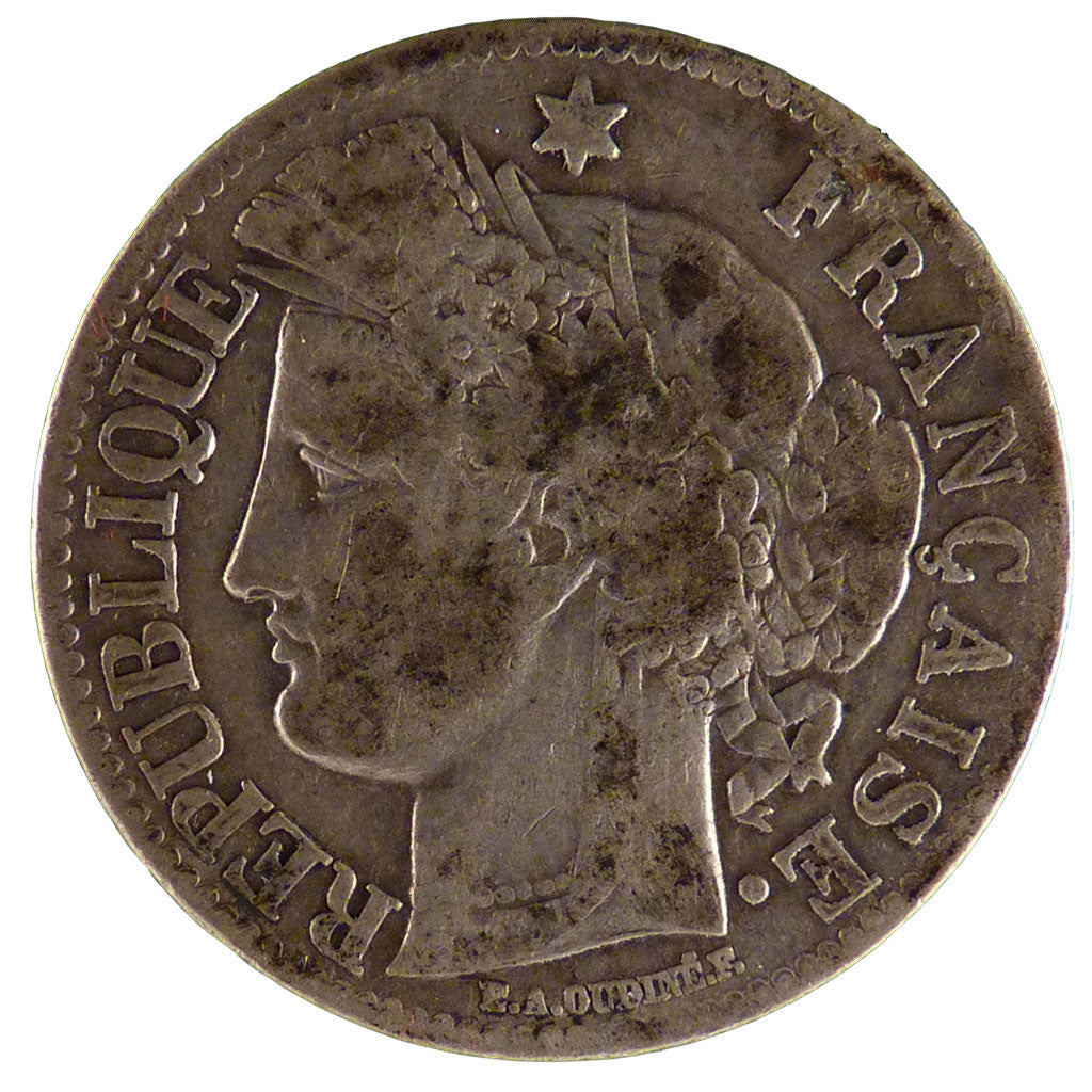 FRANCE, Cérès, 2 Francs, 1870, Paris, KM #816.1, VF(20-25), Silver, Gadoury #530