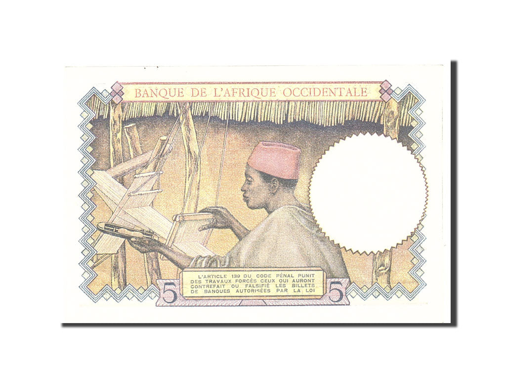 Banknote, French West Africa, 5 Francs, 1939, 1939-04-27, KM:21, UNC(65-70)