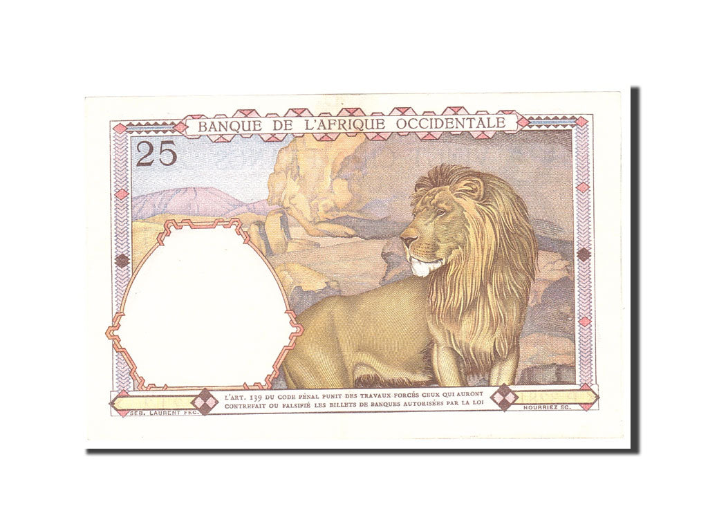 French West Africa, 25 Francs, 1942-43, KM:27, 1942-04-22, UNC(63)