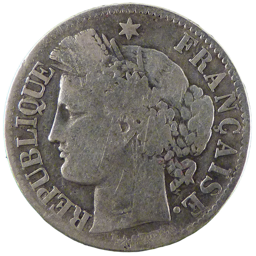 FRANCE, Cérès, 2 Francs, 1872, Bordeaux, KM #817.2, VF(20-25), Silver, 27, G...