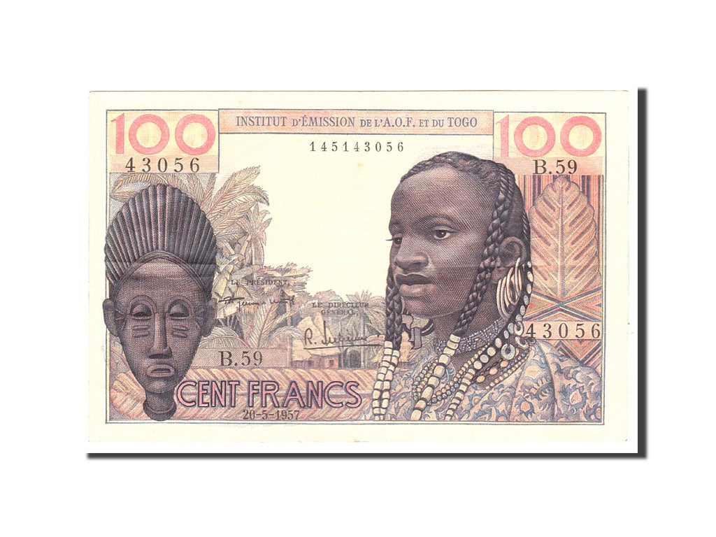 French West Africa, 100 Francs, 1957, KM:46, Undated, EF(40-45)