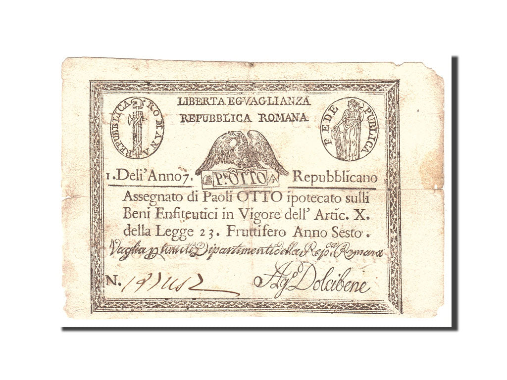 Banconote, STATI ITALIANI, 8 Paoli, 1798, KM:S538, Undated, B
