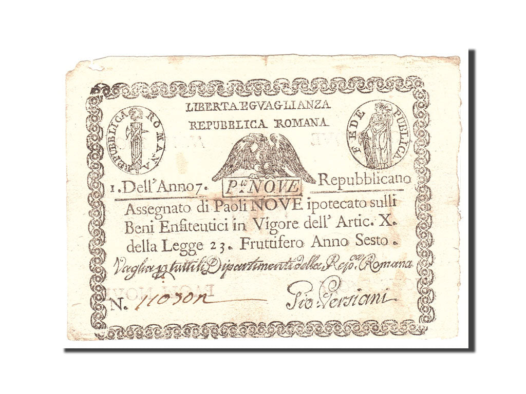 Billet, États italiens, 9 Paoli, 1798, Undated, KM:S539, TB