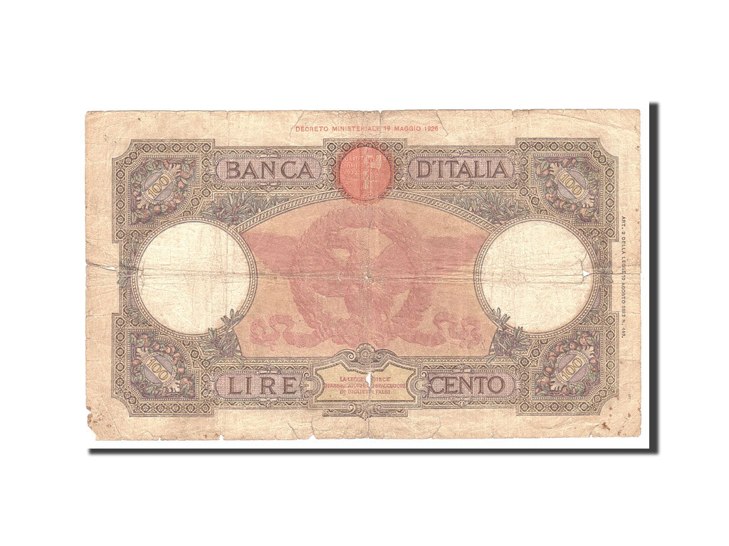 Banknote, Italy, 100 Lire, 1926, 1926-05-19, KM:39f, VG(8-10)