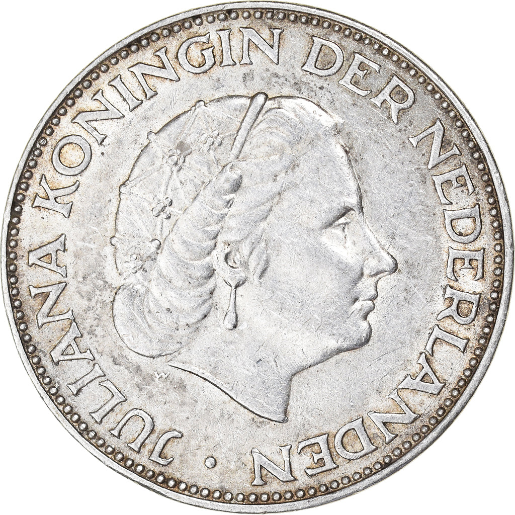Coin, Netherlands, Juliana, 2-1/2 Gulden, 1961, EF(40-45), Silver, KM:185