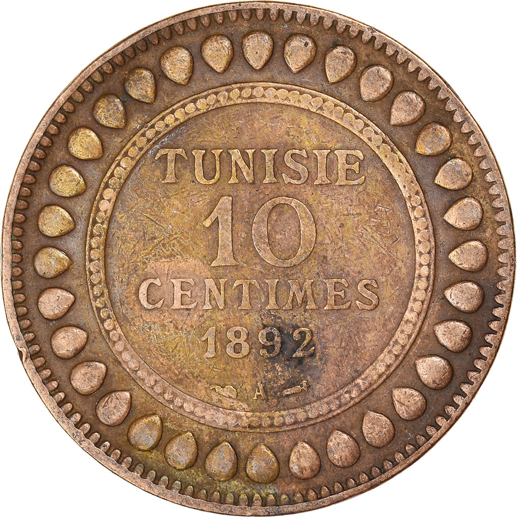 Munten, Tunisië, Ali Bey, 10 Centimes, 1892, Paris, ZF, Bronzen, KM:222