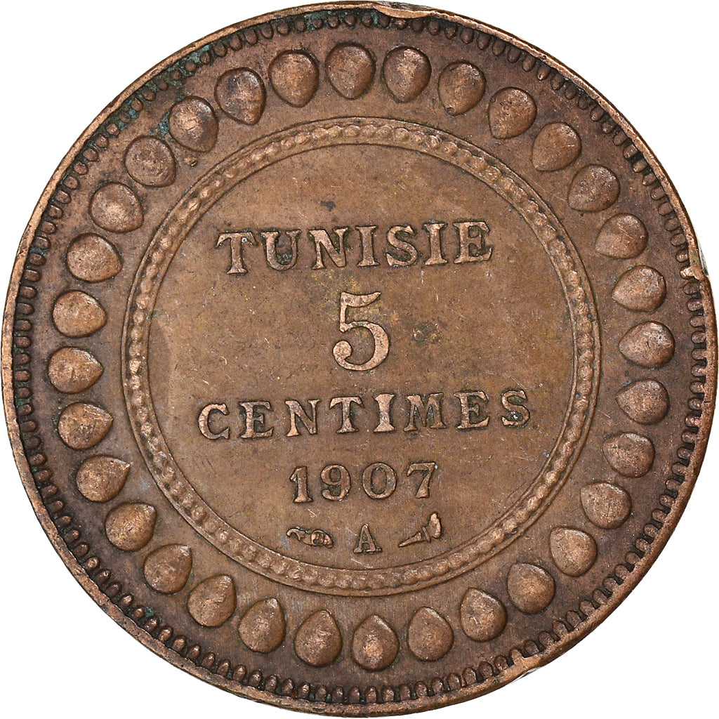 Münze, Tunesien, Muhammad al-Nasir Bey, 5 Centimes, 1907, Paris, SS, Bronze