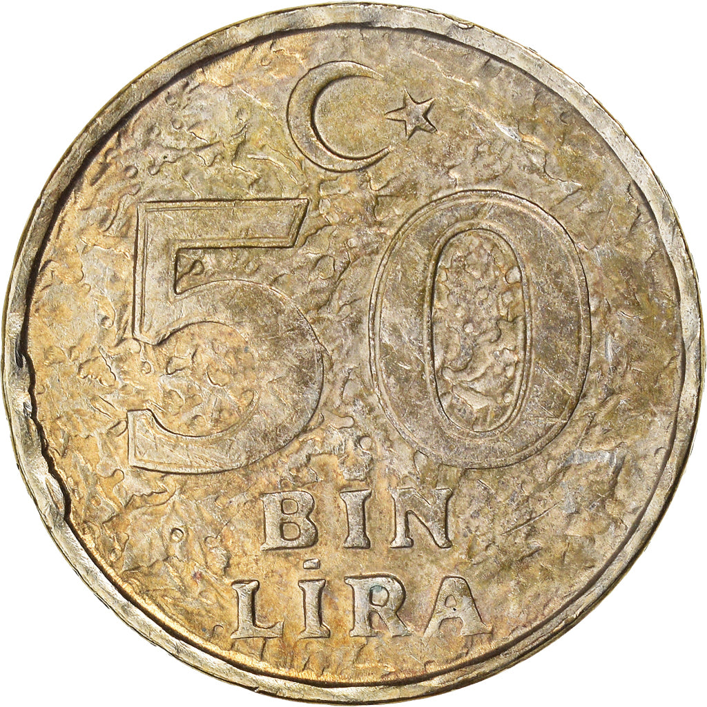 Moneta, Turcja, 50000 Lira, 50 Bin Lira, 1999, VF(20-25), Miedź-Nikiel-Cynk