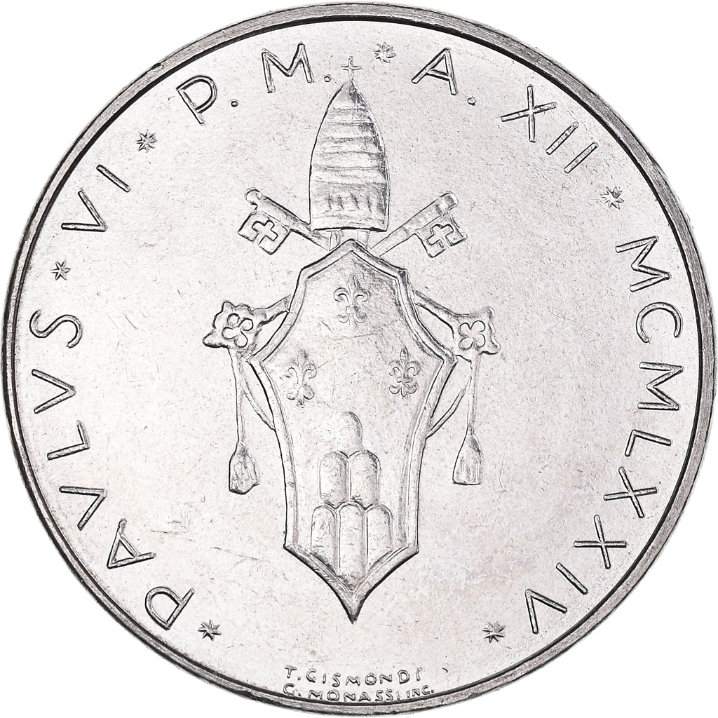 Moneta, PAŃSTWO WATYKAŃSKIE, Paul VI, 50 Lire, 1974, Roma, AU(50-53), Stal