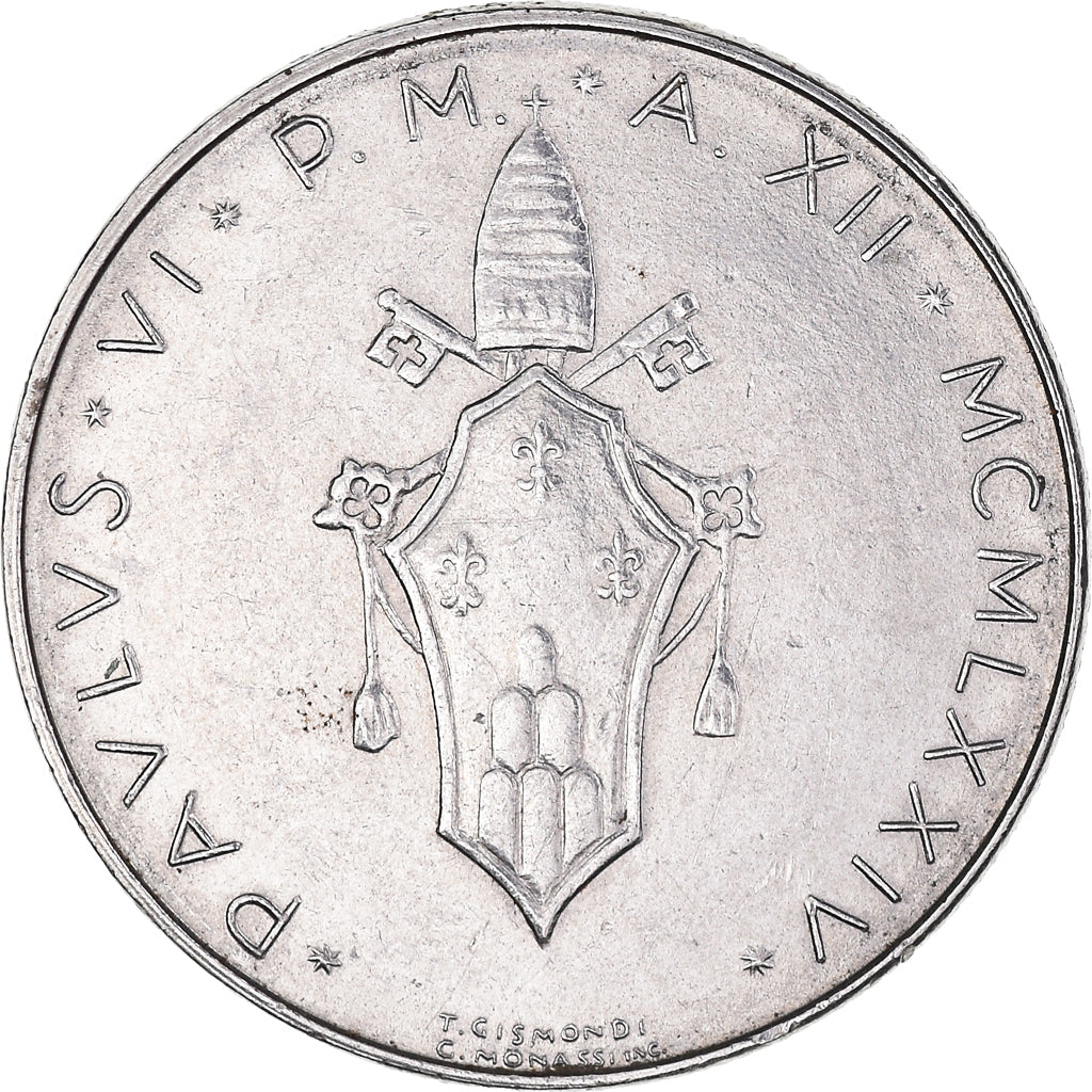Moneta, PAŃSTWO WATYKAŃSKIE, Paul VI, 50 Lire, 1974, Roma, EF(40-45), Stal