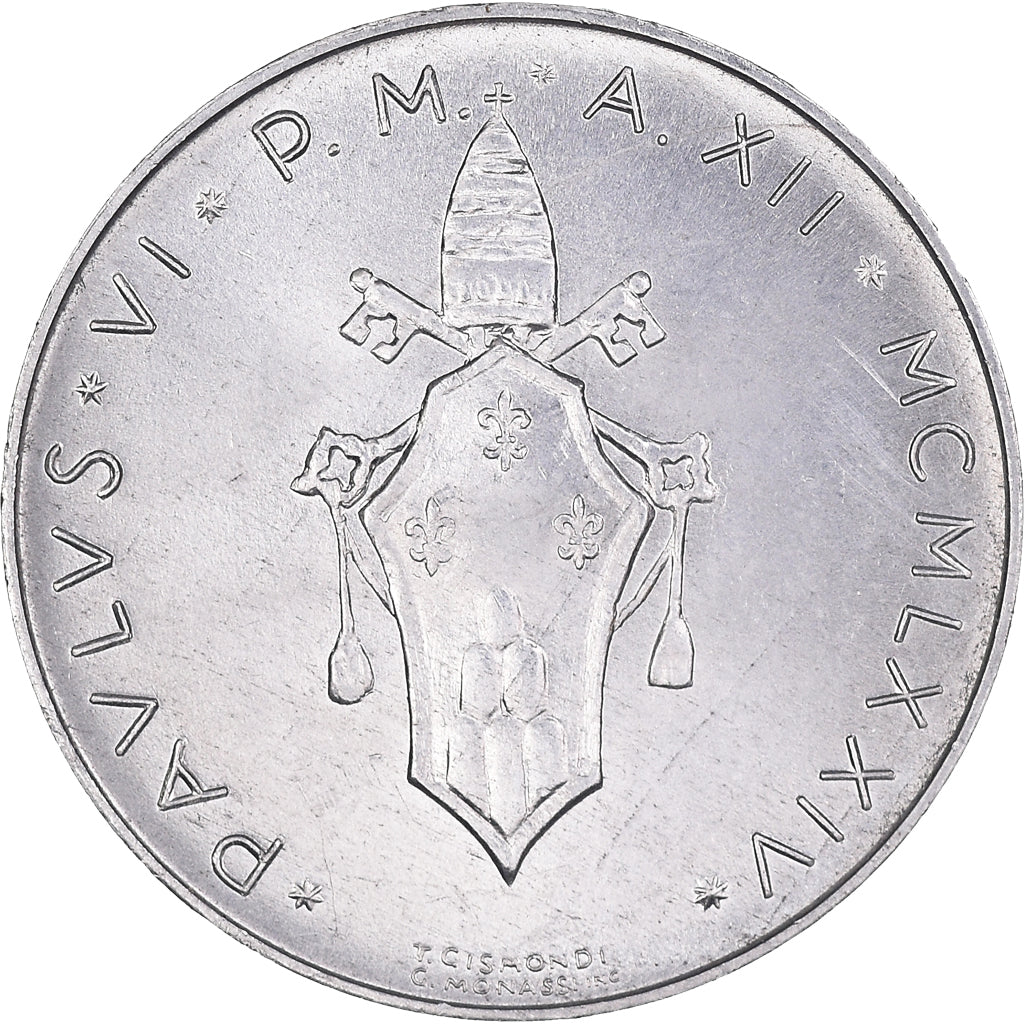 Moneta, PAŃSTWO WATYKAŃSKIE, Paul VI, 10 Lire, 1974, Roma, MS(63), Aluminium