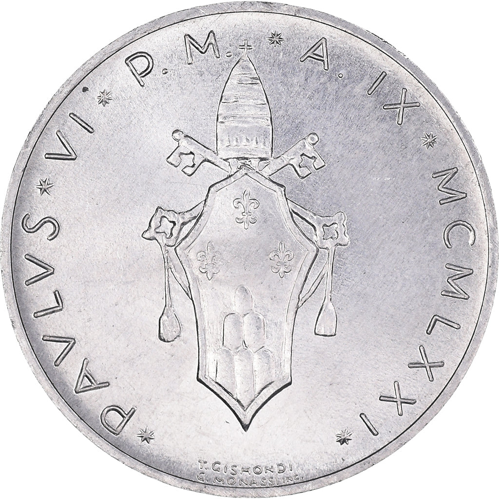 Moneda, CIUDAD DEL VATICANO, Paul VI, 10 Lire, 1971, MBC+, Aluminio, KM:119