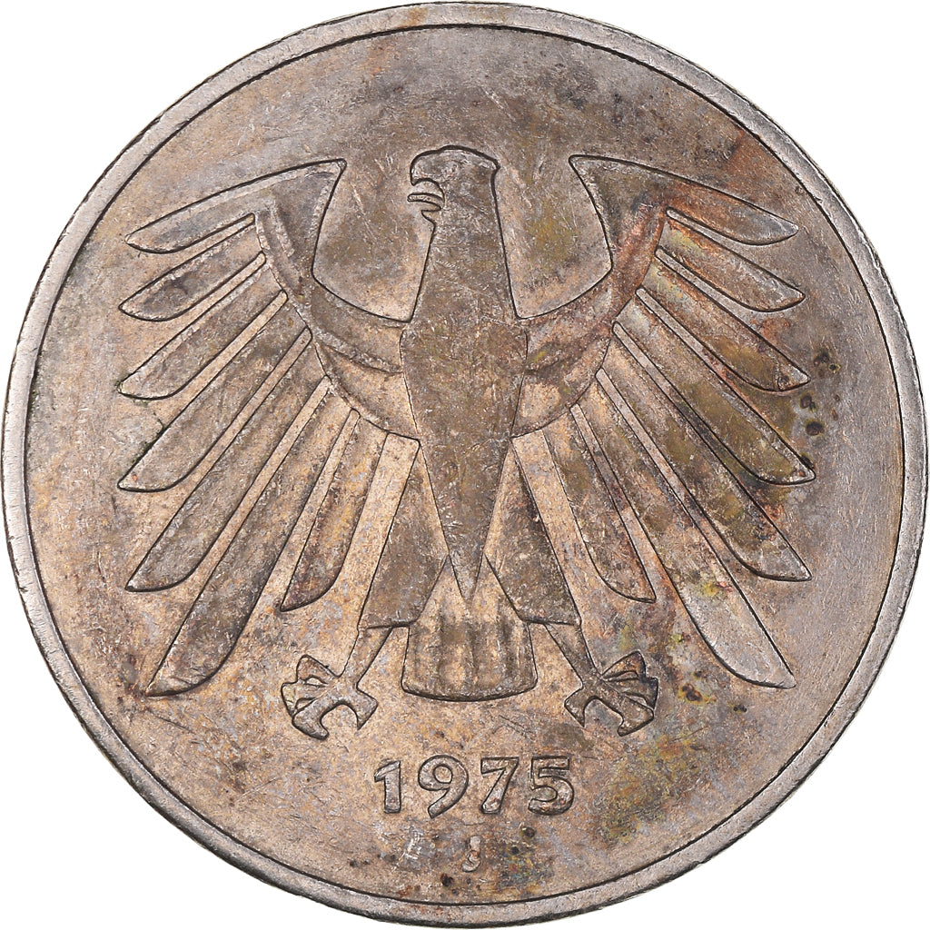 Moneta, Niemcy - RFN, 5 Mark, 1975, Hambourg, VF(30-35), Miedź-Nikiel