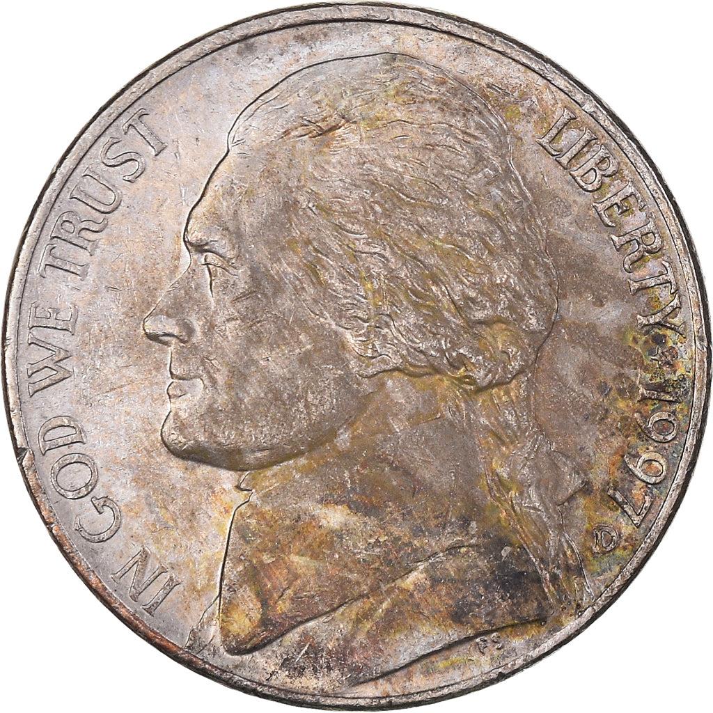 Coin, United States, Jefferson Nickel, 5 Cents, 1997, U.S. Mint, Denver, Denver