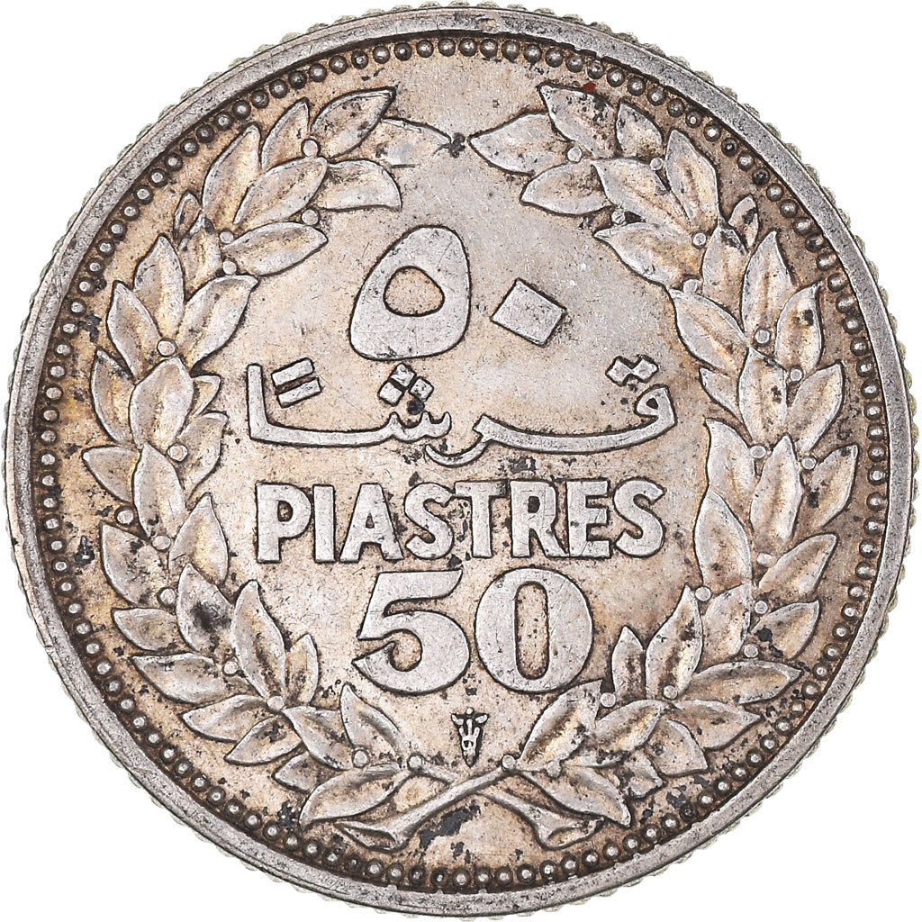 Moeda, Líbano, 50 Piastres, 1952, Utrecht, EF(40-45), Prata, KM:17