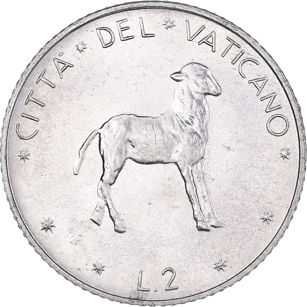 Moneta, PAŃSTWO WATYKAŃSKIE, Paul VI, 2 Lire, 1973, MS(63), Aluminium, KM:117
