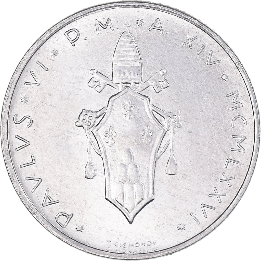 Moneta, PAŃSTWO WATYKAŃSKIE, Paul VI, 2 Lire, 1976, MS(63), Aluminium, KM:117