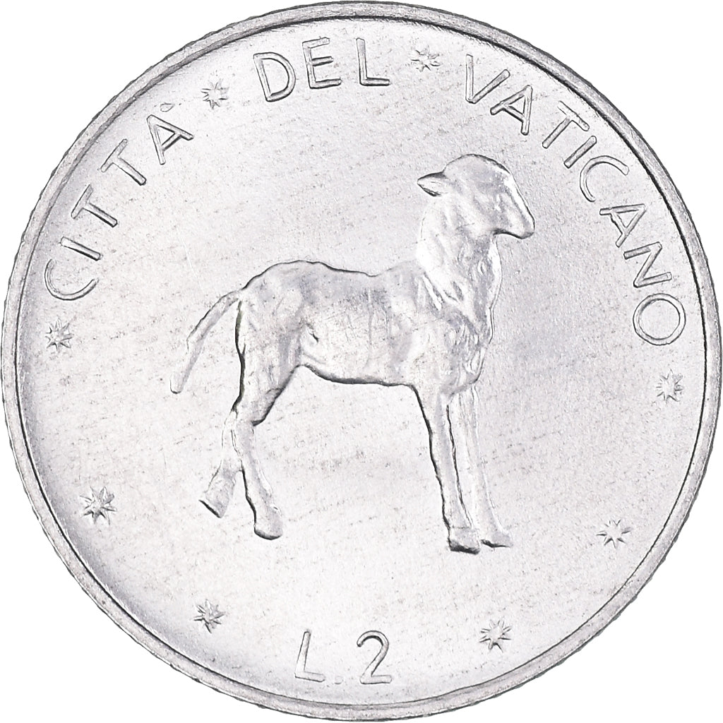 Moneta, PAŃSTWO WATYKAŃSKIE, Paul VI, 2 Lire, 1976, MS(63), Aluminium, KM:117