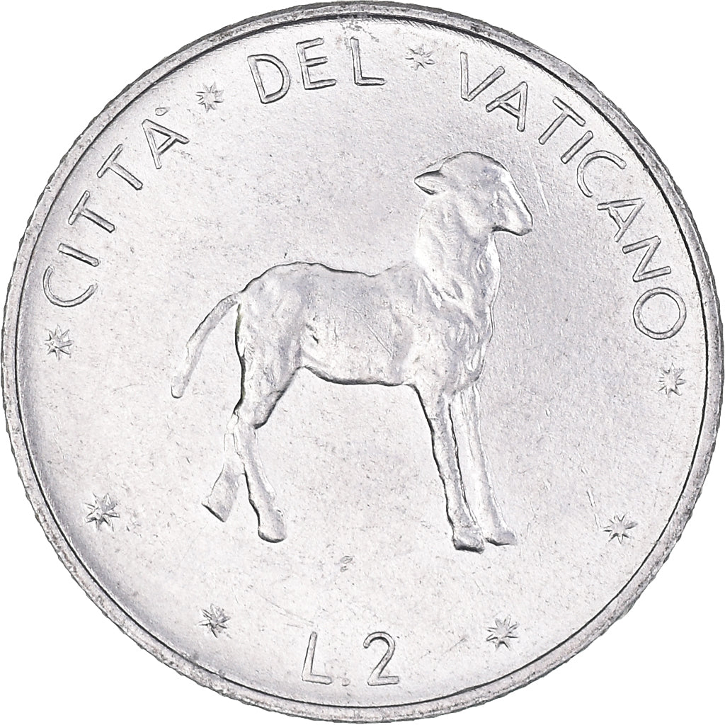 Moneda, CIUDAD DEL VATICANO, Paul VI, 2 Lire, 1976, MBC+, Aluminio, KM:117