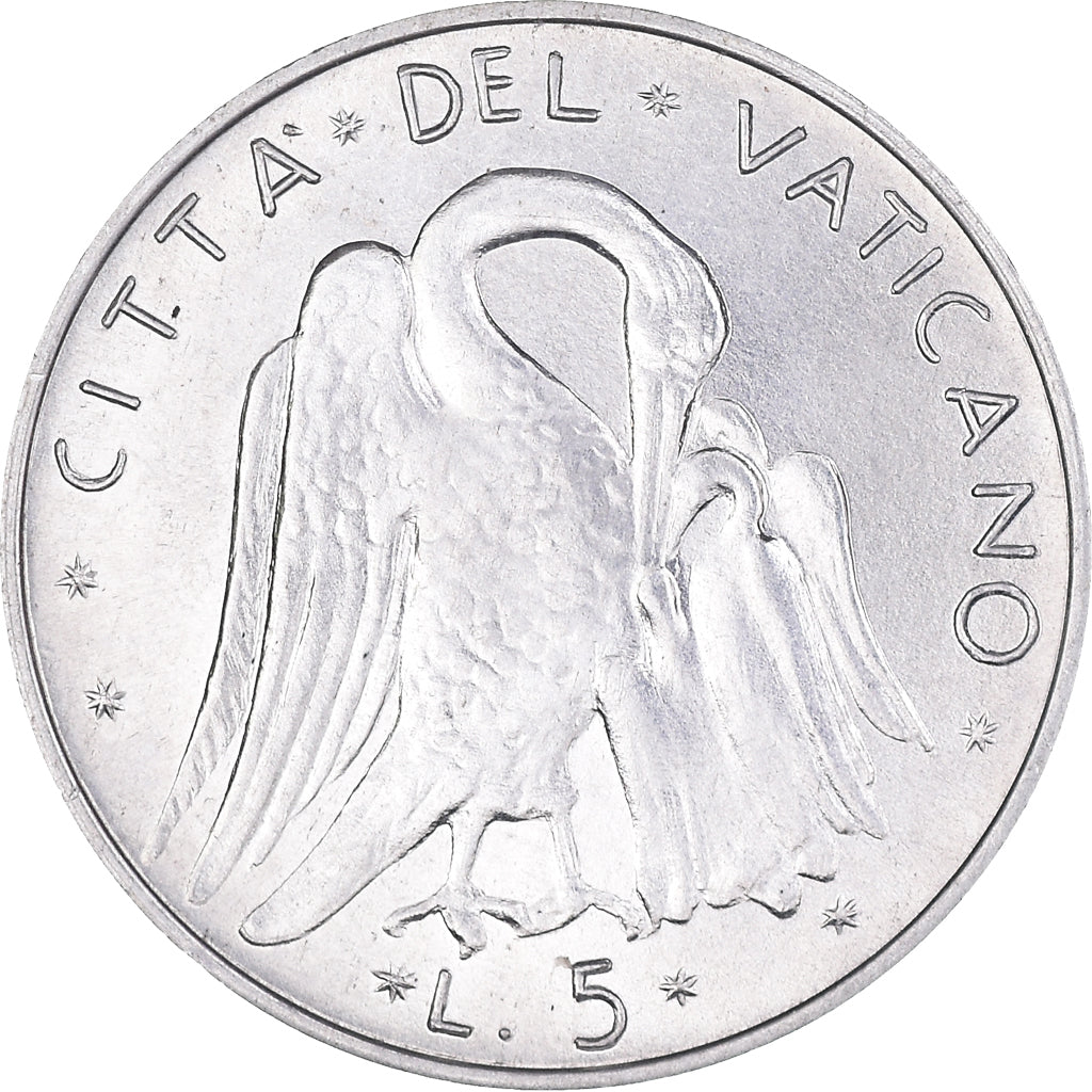 Moneta, PAŃSTWO WATYKAŃSKIE, Paul VI, 5 Lire, 1972, MS(63), Aluminium, KM:118