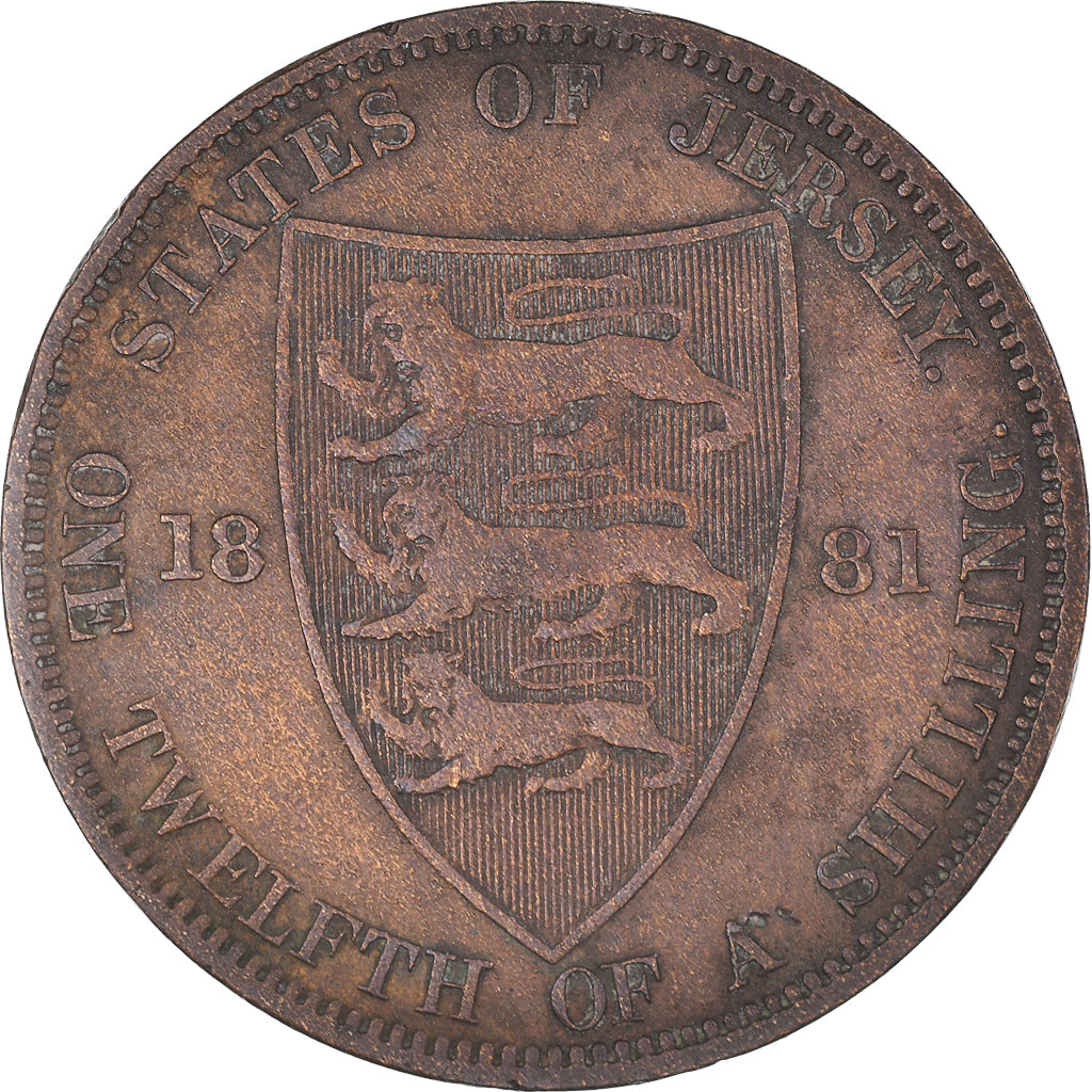 Monnaie, Jersey, Victoria, 1/12 Shilling, 1881, TTB, Bronze, KM:8