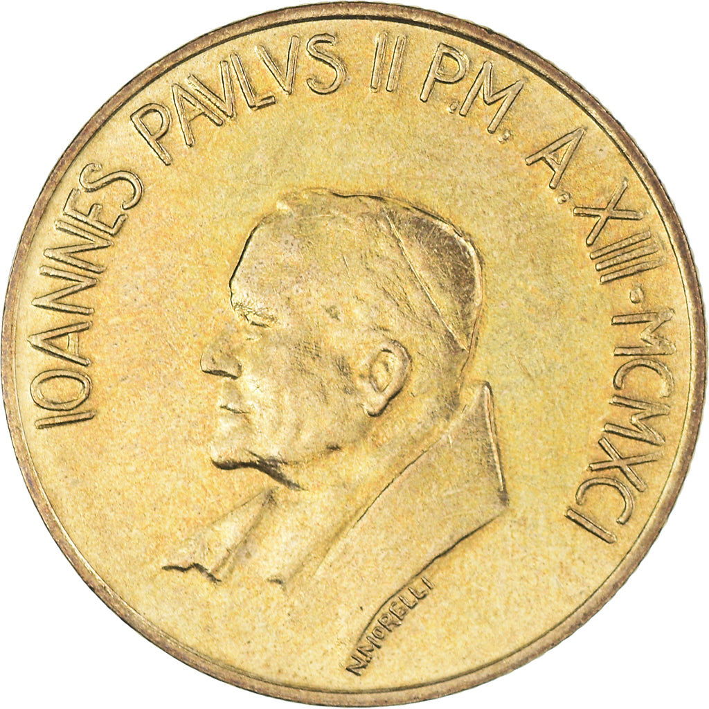Coin, VATICAN CITY, John Paul II, 200 Lire, 1991, AU(50-53), Aluminum-Bronze