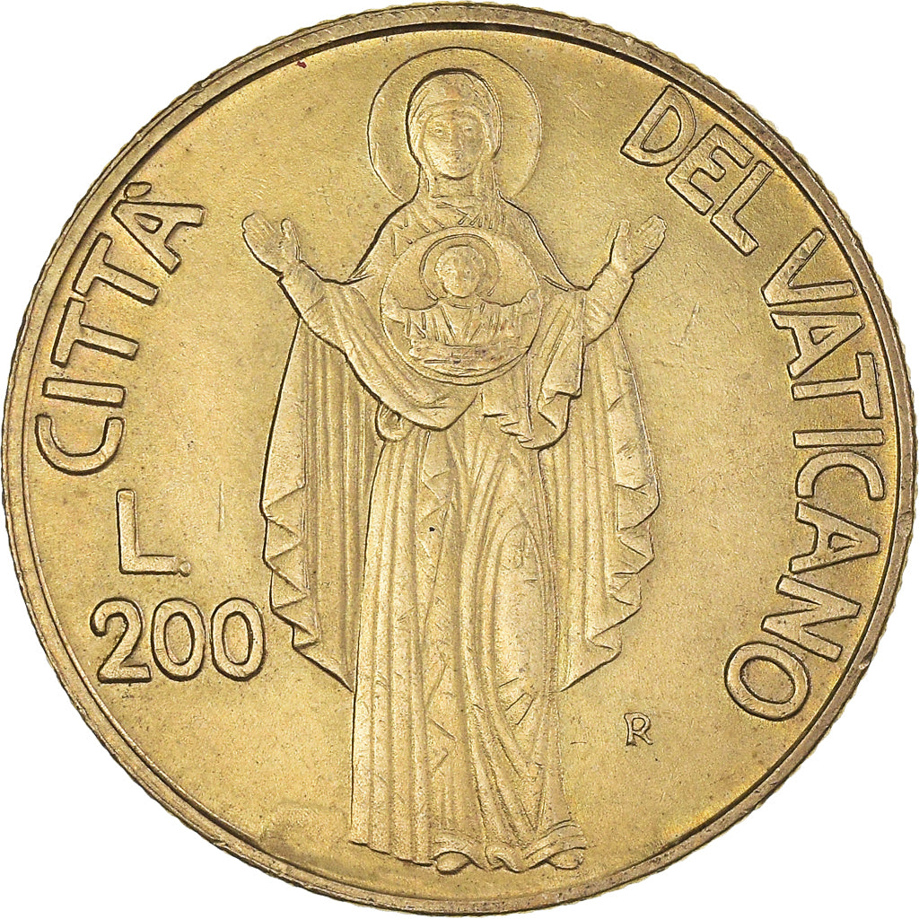 Coin, VATICAN CITY, John Paul II, 200 Lire, 1990, MS(63), Aluminum-Bronze
