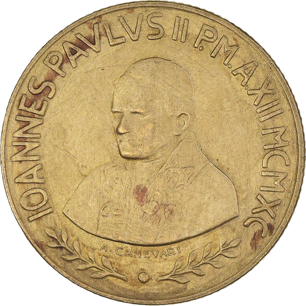 Coin, VATICAN CITY, John Paul II, 200 Lire, 1990, EF(40-45), Aluminum-Bronze