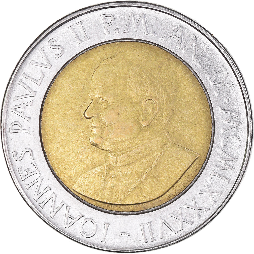 Monnaie, Cité du Vatican, John Paul II, 500 Lire, 1987, TTB+, Bimétallique