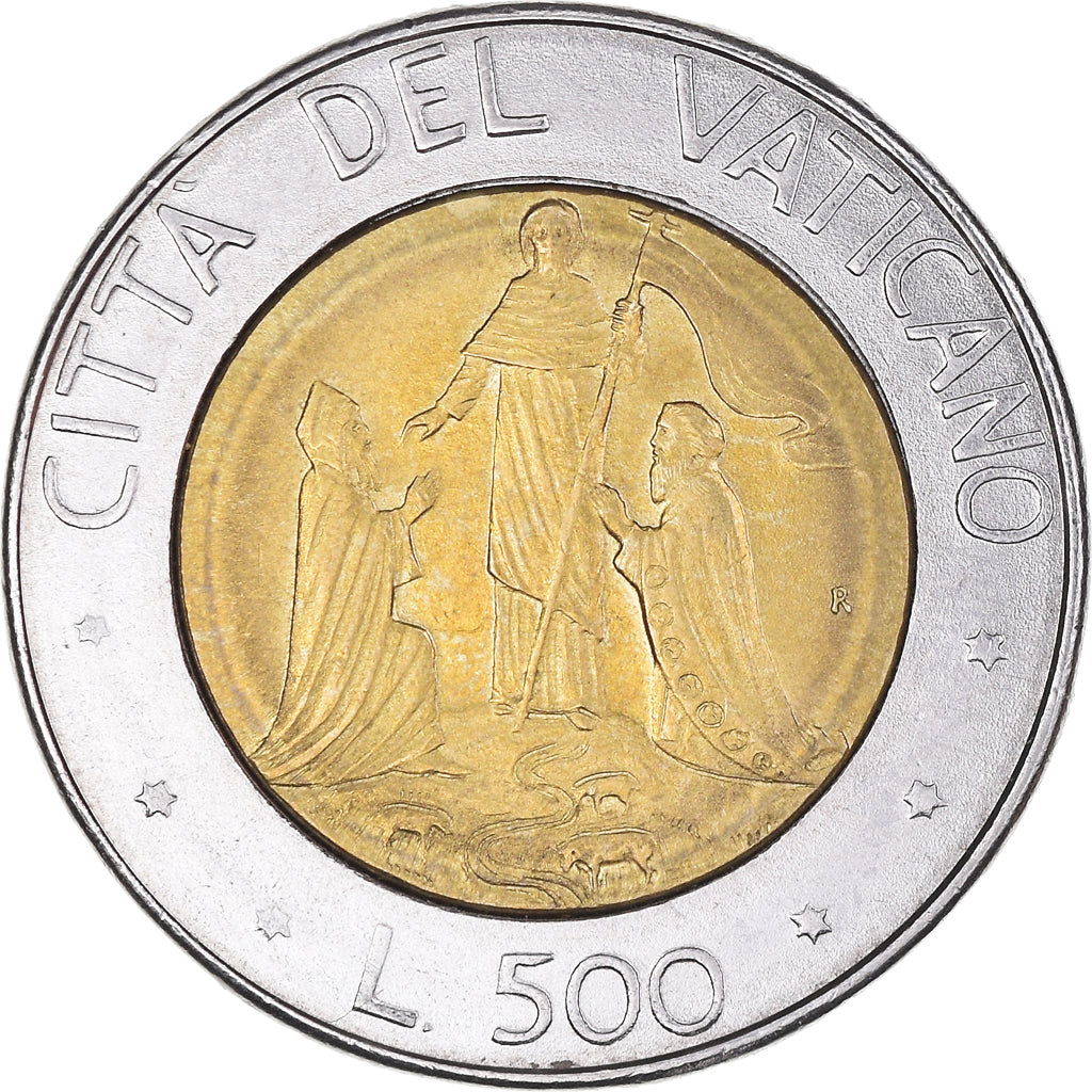 Coin, VATICAN CITY, John Paul II, 500 Lire, 1990, MS(63), Bi-Metallic, KM:225