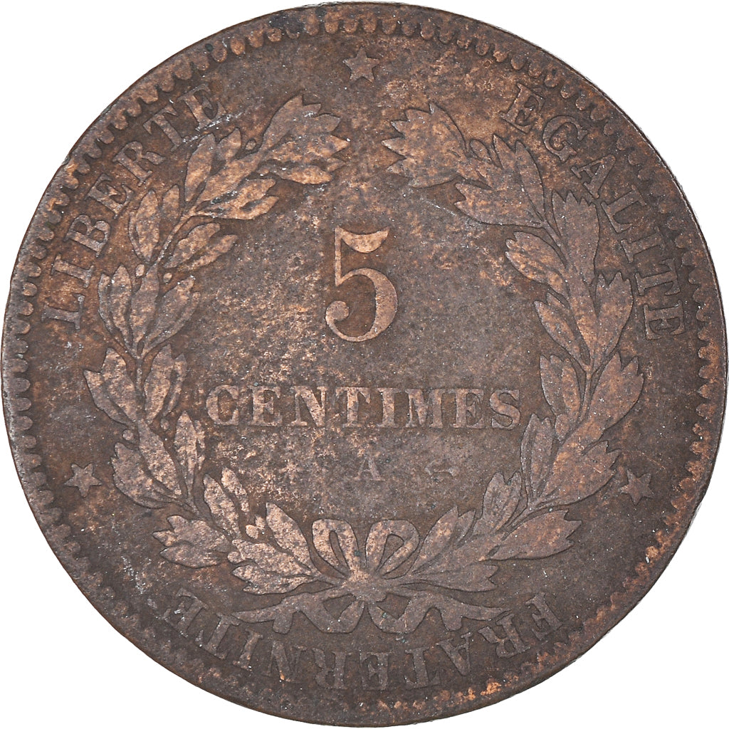 Monnaie, France, Cérès, 5 Centimes, 1876, Paris, TB, Bronze, KM:821.1