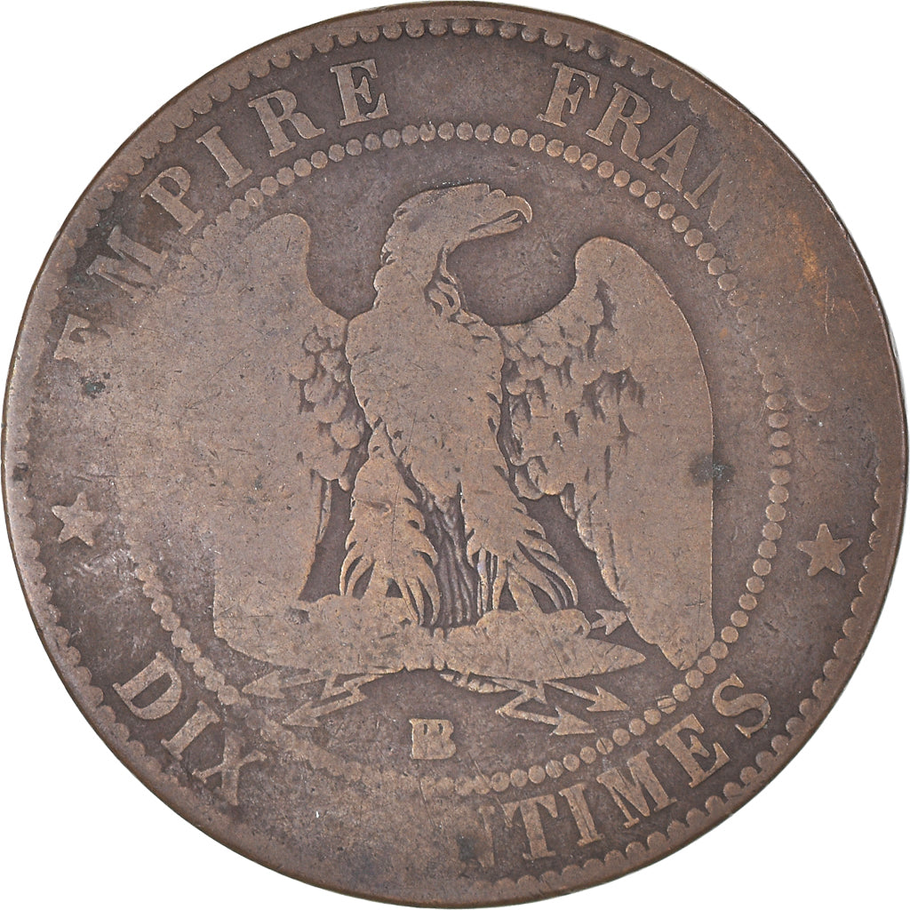 Moeda, França, Napoléon III, 10 Centimes, 1864, Strasbourg, F(12-15), Bronze