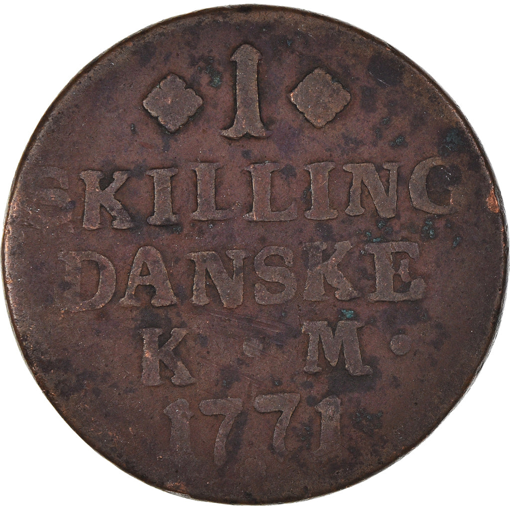 Moneta, Danimarca, Christian VII, Skilling, 1771, Copenhagen, MB, Rame, KM:616.1