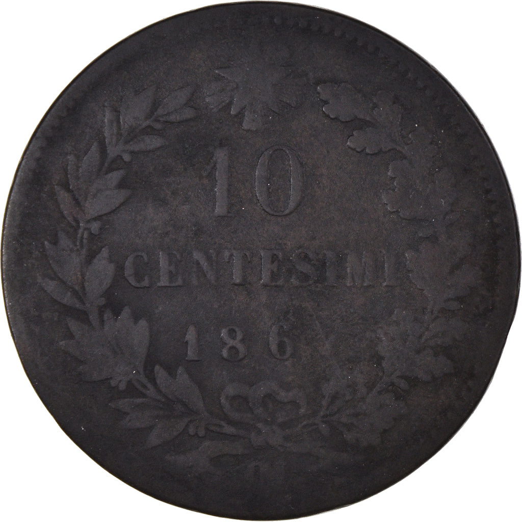 Moneda, Italia, Vittorio Emanuele II, 10 Centesimi, 1867, Strasbourg, BC, Cobre