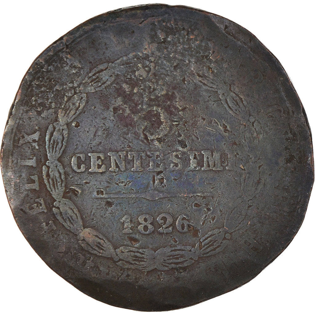 Monnaie, États italiens, SARDINIA, Carlo Felice, 5 Centesimi, 1826, Genoa, B+