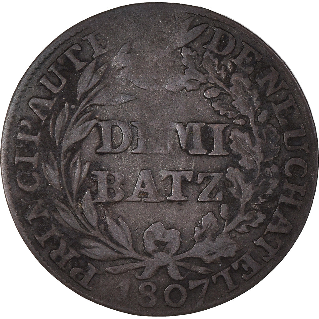 Coin, SWISS CANTONS, NEUCHATEL, 1/2 Batzen, 1807, Bern, VF(20-25), Billon, KM:67